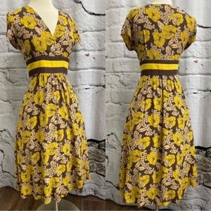 Boden yellow and brown floral print dress in size 12 /8